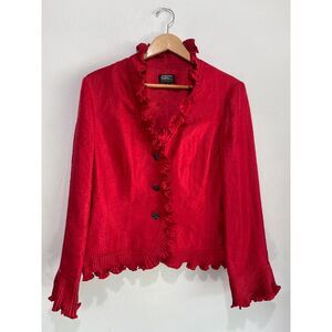 Adrianna Papell blouse evenings essentials ruffle festive red career women 16